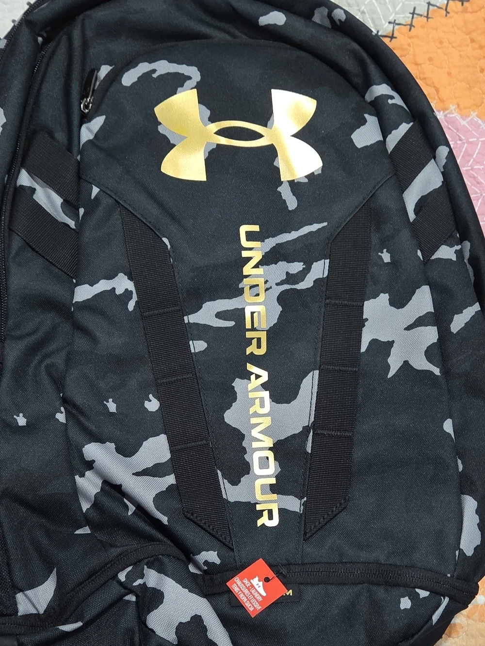 Under Armour Black & Gray Camo Backpack with Gold Logo